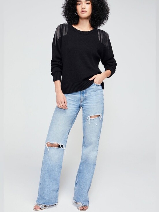 Wildfox Sweaters - WILDFOX Sympatico Wool Blend Fringe Pullover Sweater – NWTG – Black – Size M